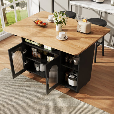 Btm Kitchen Island With Storage Removable Serving Trolley Wood Grain Dining Trolley Black from B&Q