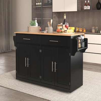 Btm Kitchen Island On Wheels Drop Leaf Serving Trolley With Storage Interchangeable Wheels And Solid Wood Feet from B&Q