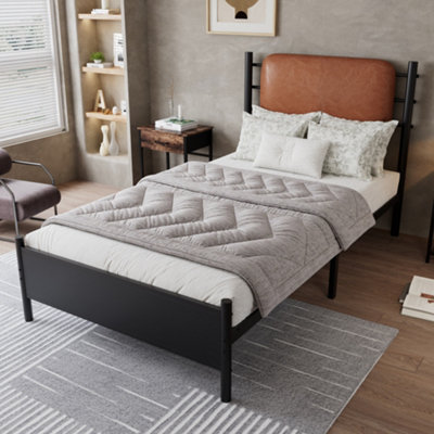 Btm Metal 3Ft Single Bed 90X190Cm Pu Upholstered Headboard Black Wrought Iron Durable Sturdy Bed For Adults Teenagers Youth Bed from B&Q