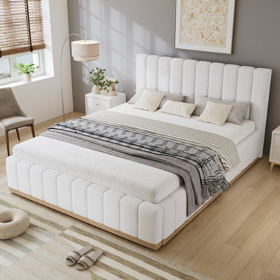 Btm 4Ft6 Double Upholstered Bed With Soft Headboard Pu Bed Frame 135X190Cm Beige from B&Q