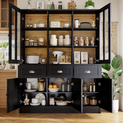 Btm Tall Display Cabinet 140Cm Black Freestanding Storage Unit With Drawers For Living Room Bedroom from B&Q