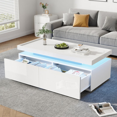 Btm High Gloss Coffee Table With 2 Drawers And Led Lights White from B&Q