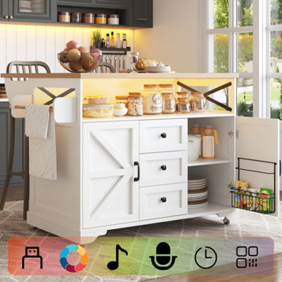 Btm Kitchen Island Cart With Drop Leaf And App LedRolling Serving Trolley With Shelves from B&Q