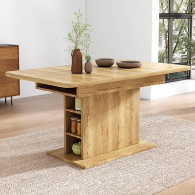 Btm Extendable Dining Table With StorageRectangularOak Finish from B&Q