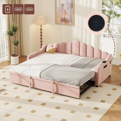 Btm 3Ft Velvet Daybed With TrundleCharging Station And StoragePink from B&Q