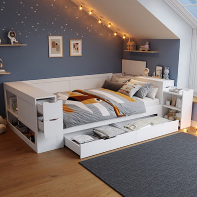 Btm 4Ft6 Children's Daybed 135X190Cm With DrawersShelves And StorageWhite (No Mattress) from B&Q