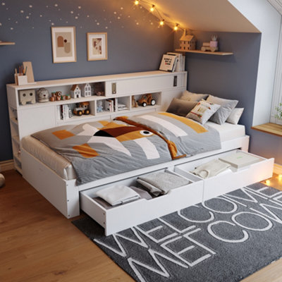 Btm 3Ft Storage Daybed 90X190Cm With Drawers And ShelvesWhite (No Mattress)