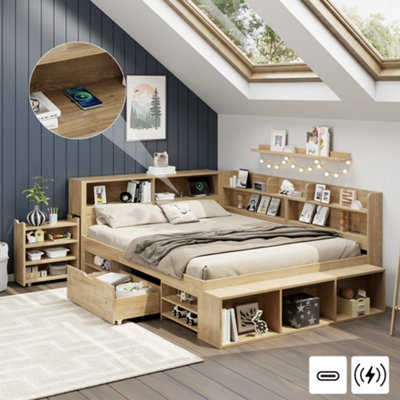 Btm 4Ft6 Children's Bed 135X190Cm With DrawersBookcase And CupboardNatural (No Mattress) from B&Q