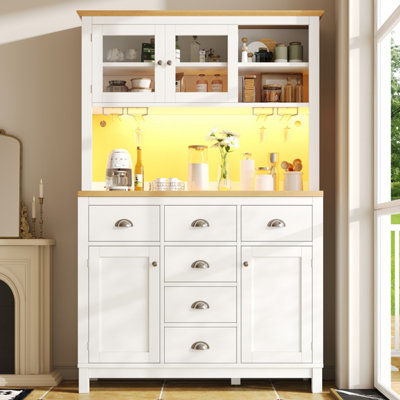 Btm Farmhouse Sideboard 104X40X180Cm5 DoorsLed Light Strip And Drink HoldersWhite from B&Q