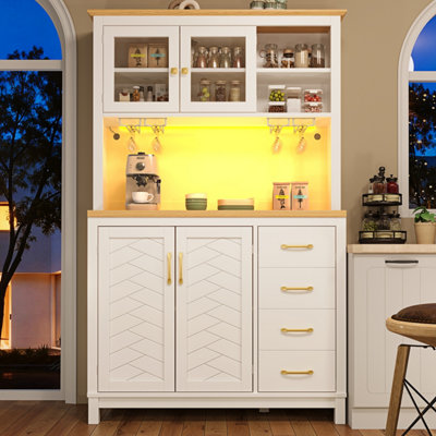 Btm Farmhouse Sideboard 105.5X40X180Cm4 DoorsLed Light Strip And Drink HoldersWhite from B&Q