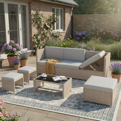 Btm 4-6 Seater Rattan Garden Lounge SetPatio FurnitureKhaki from B&Q
