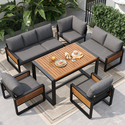 Btm Garden Dining Sofa Set For 8 People Solid Wood Lounge Furniture With Table Adjustable Legs Cushions Included Grey from B&Q
