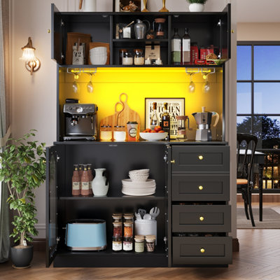 Btm Farmhouse Sideboard 120X40X188Cm4 DoorsLed & Drink HoldersBlack/white Fluted Glass from B&Q