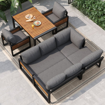 Btm Garden Furniture Set For 8 People Solid Wood Lounge Sofa With Dining Table Adjustable Legs Cushions Included Grey from B&Q