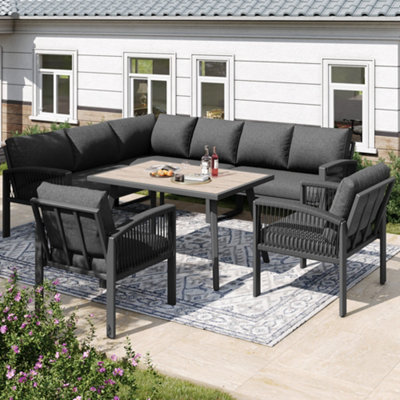 Btm Outdoor Garden Lounge Set For 8 People Rope Furniture Set With Large Wood Grain Table Galvanized Iron Frame Adjustable Legs from B&Q