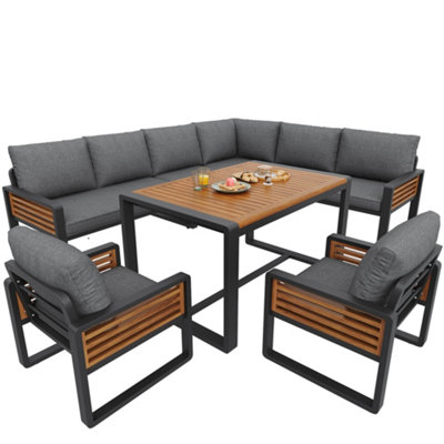 Btm Garden Lounge Set Solid Wood Sofa Set With Dining Table For 8 People Adjustable Legs With Seat And Back Cushions Grey from B&Q
