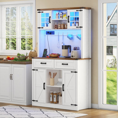 Btm Tall Kitchen Pantry Cabinet With Led & Power Sockets2 DrawersBarn Door DesignWhite from B&Q