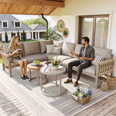 Btm 6 Seater Modular Garden Lounge SetAdjustable LegsRemovable CushionsBeige from B&Q
