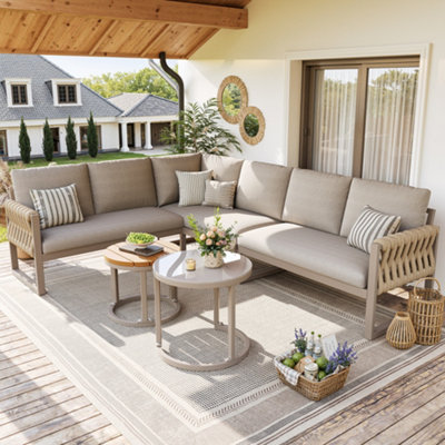 Btm 6 Seaters Modular Garden Furniture Lounge SetAdjustable LegsRemovable CushionsBeige from B&Q