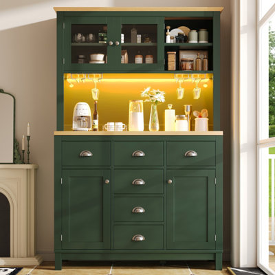 Btm Farmhouse Sideboard 104X40X180Cm5 DoorsLed Light Strip And Drink HoldersGreen from B&Q