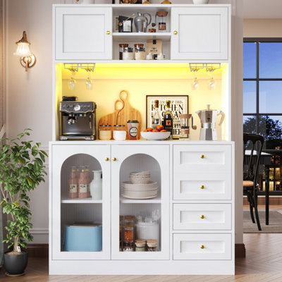 Btm Farmhouse Sideboard 120X40X188Cm4 DoorsFluted GlassLed And Drink Holders,white from B&Q