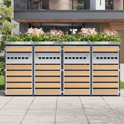 Btm  Outdoor Garden Garbage Trash Bin Shed Box With Diamond-Shaped Ventilation HolesStorage CompartmentsLockableFour Doors from B&Q