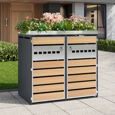 Btm Outdoor Garden Garbage Trash Bin Shed BoxLockableTwo DoorsPlanting AreaWith Ventilation from B&Q