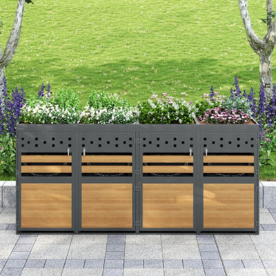 Btm Bin Storage Unit For 4 BinsOutdoor Garden Garbage Trash Bin Shed 120-240LAnthraciteWood-Look DoorExpansion Option from B&Q