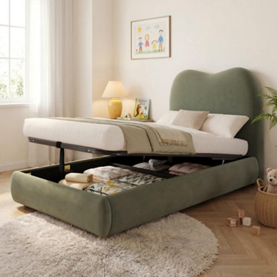 Btm 3Ft Upholstered Hydraulic Bed With Storage HeadboardVelvet Green (No Mattress) from B&Q