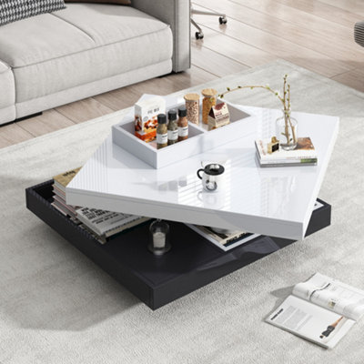 Btm 360 Rotating Coffee TableHigh GlossStorage CompartmentsMarble EffectWhite from B&Q