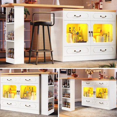 Btm 360 Rotating Kitchen Island With App Controlled Led LightsBar Table With 4 Drawers And Glass CabinetDining Workstation from B&Q