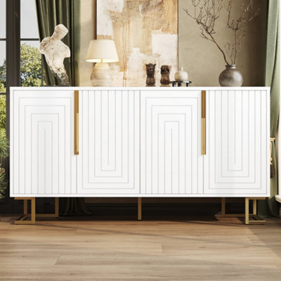 Btm White Sideboard 152 X 40 X 75 Cm With Geometric DesignGold Handles And LegsModern Storage Cabinet from B&Q