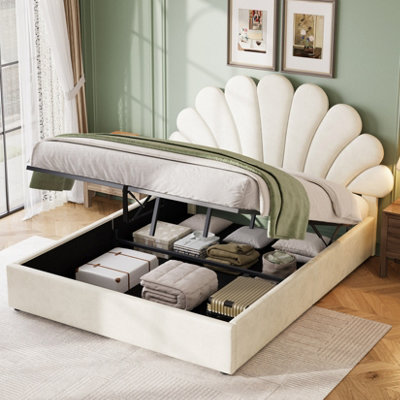 Btm 5Ft King Upholstered Bed With ChargingLed Reading Light & Hydraulic StorageBeige from B&Q