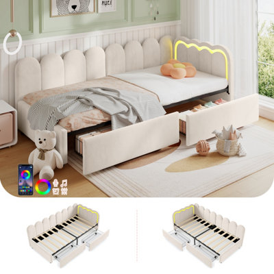 Btm 3Ft Daybed With Rgb Led2 Storage DrawersVelvetScalloped BackrestBeige (No Mattress) from B&Q