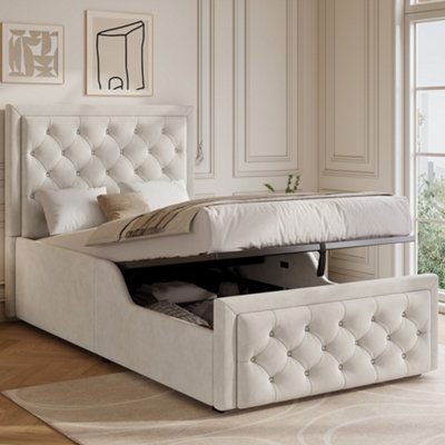 Btm 3Ft Single Upholstered BedHydraulic With Storage HeadboardVelvet Beige (No Mattress) from B&Q