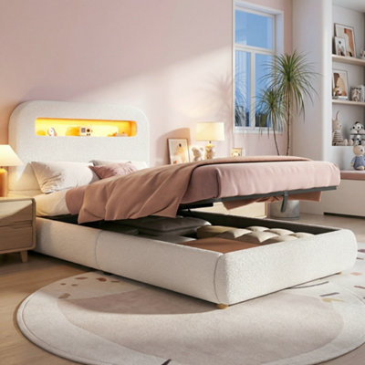 Btm 3Ft Upholstered Hydraulic BedLed LightingStorage Headboard White (No Mattress) from B&Q