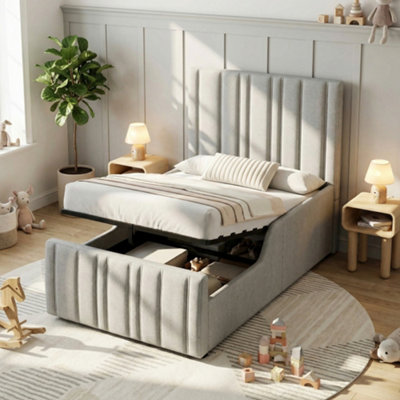 Btm 3Ft Upholstered Hydraulic BedStorage HeadboardLinen Grey (No Mattress) from B&Q