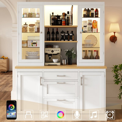 Btm 185Cm Kitchen Pantry CabinetLed (App Control)Glass DoorsStorage & WorktopWhite from B&Q