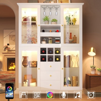 Btm 180Cm Wine CabinetLed (App Control)Glass Doors3 DrawersWine RackWhite from B&Q