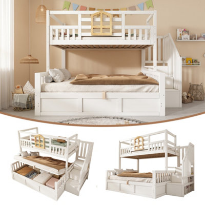 Btm Kids Bunk Bed With StairsHydraulic StorageStorage Cubes90+135CmSolid WoodWhite from B&Q