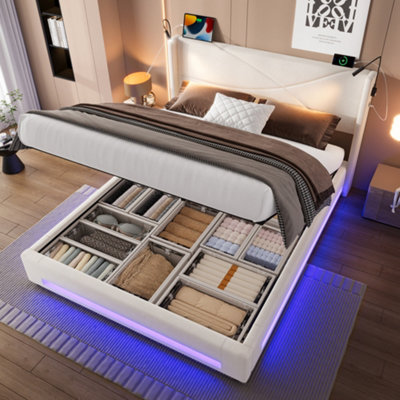 Btm 150X200Cm Bed FrameLedReading LampsUsb/type-CHydraulic StorageBeige from B&Q