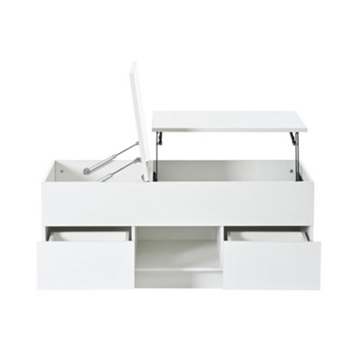Btm Lift Top Coffee Table  High Gloss Table With 2 DrawersLed LightingSpace Saving End Table For Living Room