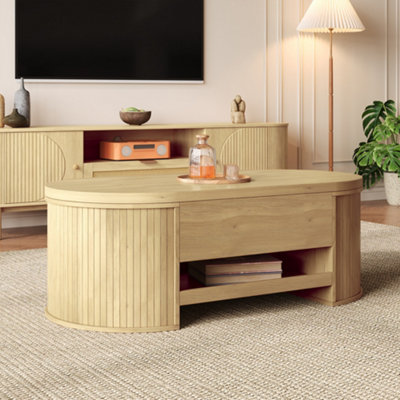 Btm Coffee Table With Lift-Up TopCurved Wooden SidesStorage ShelfLiving Room Table from B&Q