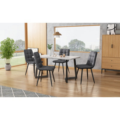 Btm 4Piece Dining Chairs Set  Dark Grey Linen Upholstered Chairs With BackrestMetal Frame Dining Room Chairs from B&Q