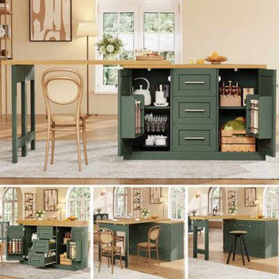 Btm Extendable Dining Table Sideboard Combo 120 197Cm With Storage3 Drawers And Snack RackAntique Green from B&Q