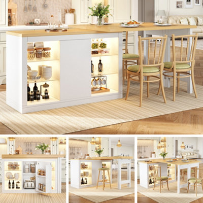 Btm Led Extendable Dining Table Sideboard 120 197Cm With Glass Cabinet Doors And Snack Rack StorageWhite from B&Q