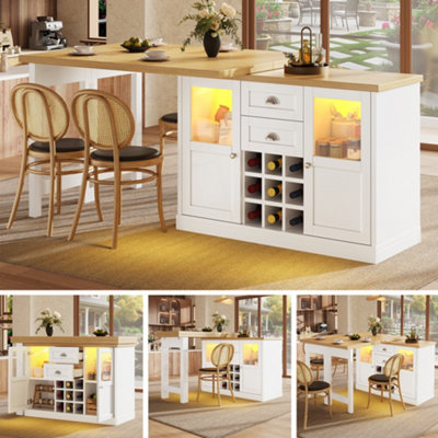 Btm Space Saving Dining Table Sideboard 120 197Cm With 2 Drawers And Glass Door Storage CabinetWhite from B&Q
