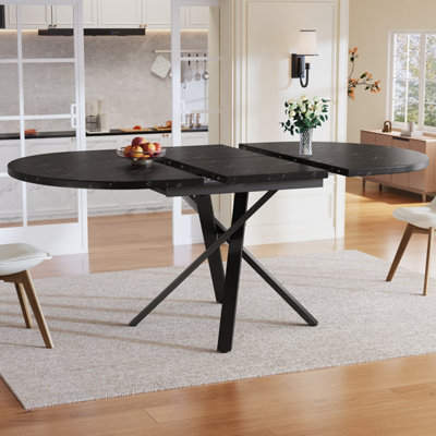 Btm Round Extendable Dining Table 100 140Cm Marble Look With Black X Metal FrameKitchen Or Breakfast Table 75.5Cm Height from B&Q