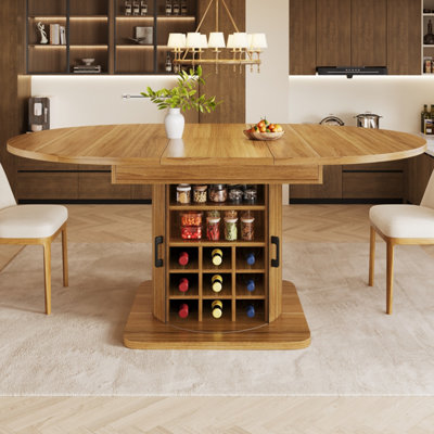 Btm Extendable Folding Dining Table With Storage And Wine Rack  Mdf TopSpace Saving Table For Small RoomsNatural Brown from B&Q