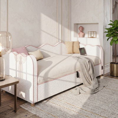 Btm 3Ft Single DaybedUpholstered Bouclé Bed With Hydraulic Storage And Usb BackrestBeige90X190Cm from B&Q